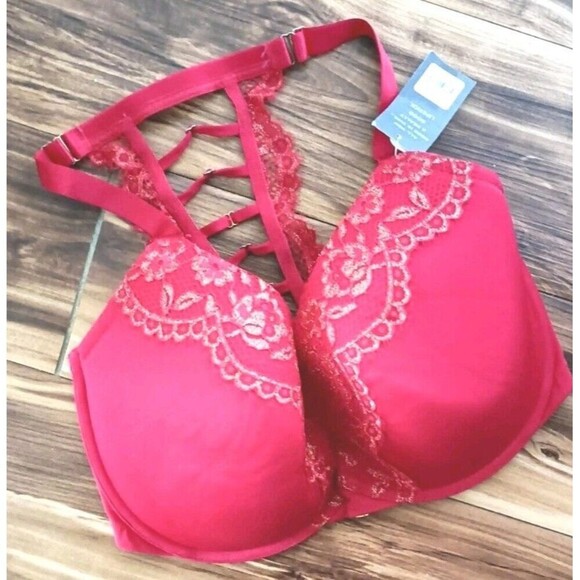 Cacique Front Close Bra Boost Plunge Size 38H Red Gold  Strappy Cross Back New - Picture 1 of 12
